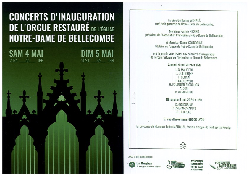 Concert d’inauguration de l’orgue restauré de l’église Notre-Dame de Bellecombe