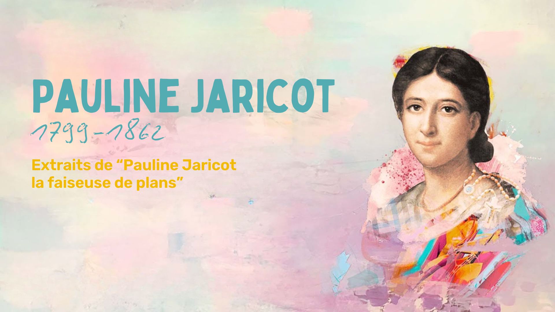 Portrait de Pauline Jaricot sur fond à effet aquarelle